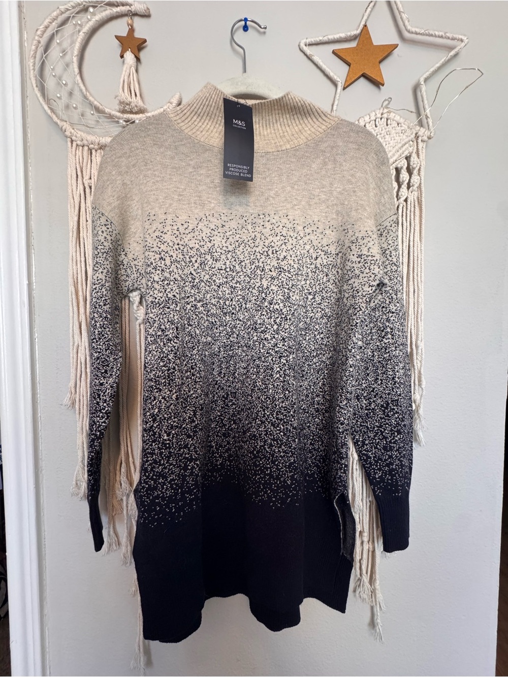 Ombre Cowl-Neck Sweater Dress - Beige to Black